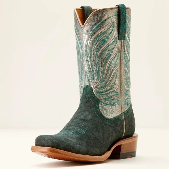 ARIAT Futurity Elephant Print Size 8.5 Green Gold Cowboy Boots Square Toe - Picture 2 of 8